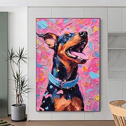 handgemaakte olieverfschilderijen canvas kunst aan de muur decoratie modern dier abstract gekleurde hond voor huisdecoratie gerold frameloos ongerekt schilderij Lightinthebox