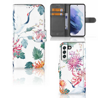 Samsung Galaxy S22 Telefoonhoesje met Pasjes Bird Flowers - thumbnail