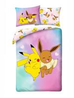 POKEMON PIKACHU en EEVEE - beddengoedset dekbedovertrek 140 x 200 cm + kussensloop 70 x 90 cm - omkeerbaar - 100% polyester - meerkleurig