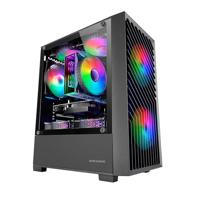 Mars Gaming MC-VORTEX, MicroATX Gaming Behuizing, Geometrisch Mesh Front, Geharde Glazen Zijpaneel, 3x FRGB Rainbow 120mm Ventilatoren, Compacte Micro-ATX Behuizing met Dual Chamber Design, Zwart
