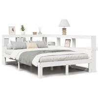 vidaXL Bed met boekenkast zonder matras grenenhout wit 135x190 cm