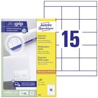 AVERY Zweckform 3669 Adresstickers (1.500 zelfklevende etiketten, 70x50,8 mm op A4, papier mat, bedrukbare afzenderetiketten, zelfklevende adreslabels met ultragrip) 100 vellen, wit