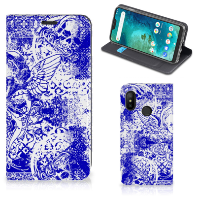 Mobiel BookCase Xiaomi Mi A2 Lite Angel Skull Blauw