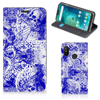 Mobiel BookCase Xiaomi Mi A2 Lite Angel Skull Blauw