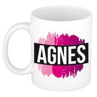 Naam cadeau mok / beker Agnes met roze verfstrepen 300 ml