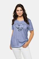 Ulla Popken T-shirt, classic, V-hals,  transparante pailletten, schelpmotief - Grote Maten