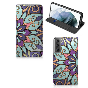 Samsung Galaxy S21 FE Smart Cover Purple Flower