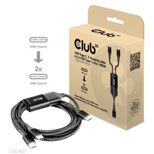 CLUB3D USB Type-C, Y charging kabel ( PPS ) to 2x USB Type-C max. 100W, 1.83m/6ft M/M