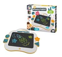 Mijn eerste schrijftablet – LCD-tablet voor kinderen vanaf 18 maanden – Kleurrijk scherm 35x30 cm met ergonomische stylus met dubbele punt en 4 siliconen stempels – Wisbaar en draagbaar met handvat