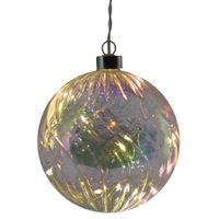 1x stuks verlichte glazen kerstballen met 10 lampjes transparant parelmoer 12 cm   -