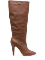 TWINSET 100mm pointed-toe leather boots - Marron - thumbnail