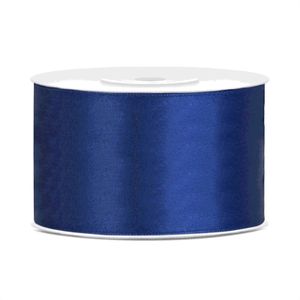 1x Marine blauwe satijnlint rollen 3,8 cm x 25 meter cadeaulint verpakkingsmateriaal   -