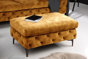 Chesterfield kruk MODERN BAROK 92cm mosterdgeel fluwelen voetenbank - 41299