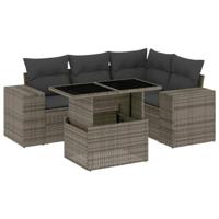 vidaXL 5-delige Loungeset met kussens poly rattan grijs