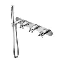 Badkraan Hotbath Chap Inbouw Thermostatisch Rond Geborsteld Nikkel 3 Greeps met Handdouche