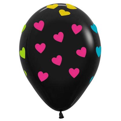 Ballonnen zwart met neon hartjes 5 stuks