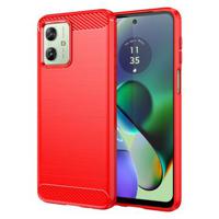 Motorola Moto G54 Geborsteld TPU Hoesje - Koolstofvezel - Rood