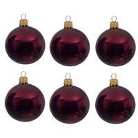 Kerstballen set - 6x stuks - donker rood - glas - 6 cm - glans - kerstversiering - gouden ophanglint