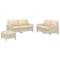 vidaXL 3-delige Loungeset met kussens stof crèmekleurig
