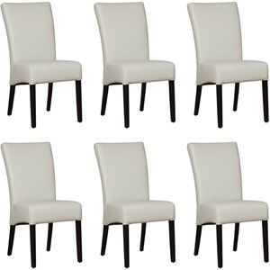 Set van 6 Lichtgrijze leren landelijke eetkamerstoelen Just - Toledo Leer Perle (lichtgrijs leer)