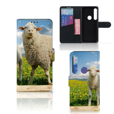 Motorola Moto G8 Plus Telefoonhoesje met Pasjes Schaap en Lammetje Motorola Moto G8 Plus Telefoonhoesje met Pasjes Schaap en Lammetje