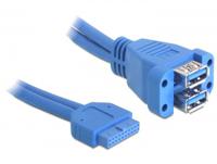 Delock USB-kabel USB 3.2 Gen1 (USB 3.0 / USB 3.1 Gen1) Shrouded header 19-polig, USB-A bus 0.45 m Blauw UL gecertificeerd 82942