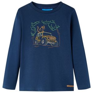 Kindershirt met lange mouwen terreinwagenprint 128 marineblauw