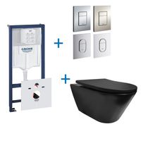 Grohe Rapid SL Toiletset set10 Wiesbaden Stereo Rimless Mat Zwart met Grohe Arena of Skate drukplaat