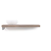 Looox Wooden Base Shelf solo L 120 cm, eiken old grey, handdoekhouders geborsteld rvs