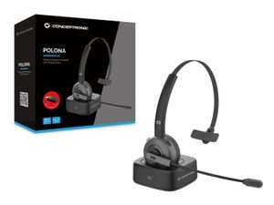 Conceptronic POLONA03BD hoofdtelefoon/headset Draadloos Hoofdband Kantoor/callcenter Bluetooth Oplaadhouder Zwart