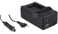 4-in-1 acculader voor Sony NP-BX1 accu - compact en licht - laden via stopcontact, auto, USB en Powerbank - thumbnail