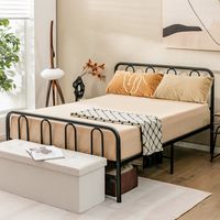 Metalen Bedframe met Hoofdeinde en Voeteneind Modern Platformbed 209 x 144 x 101 cm Zwart - thumbnail