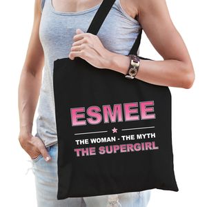 Naam cadeau tas Esmee - the supergirl zwart voor dames