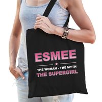 Naam cadeau tas Esmee - the supergirl zwart voor dames