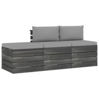 vidaXL 3-delige Loungeset met kussens pallet massief grenenhout