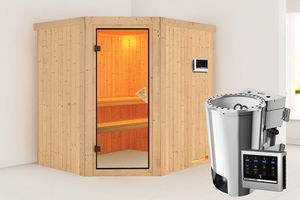 Karibu | Lilja Sauna | Bronzeglas Deur | Biokachel 3,6 kW Externe Bediening