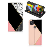 Google Pixel 4a Stand Case Zwart Roze Vormen - thumbnail