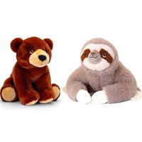 Pluche knuffels combi-set dieren luiaard en bruine beer 25 cm