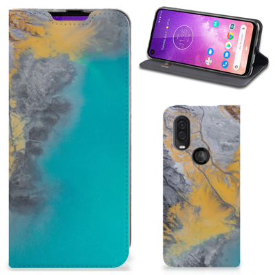 Motorola One Vision Standcase Marble Blue Gold