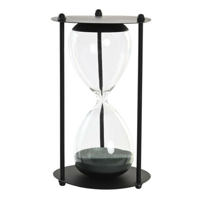 Zandloper cilinder Timer - decoratie of tijdsmeting - 1,5 minuten - zwart - D10,5 x H18,5 cm - glas