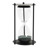 Zandloper cilinder Timer - decoratie of tijdsmeting - 1,5 minuten - zwart - D10,5 x H18,5 cm - glas