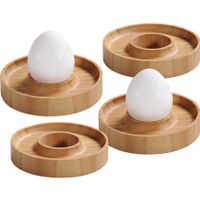 4x Bamboe houten eierdoppen 10 x 2 cm rond   -