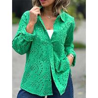 Dames Blouse Effen Kleur Uitgesneden Dagelijks Stijlvol Lange mouw Overhemdkraag Wit Lente Herfst Lightinthebox