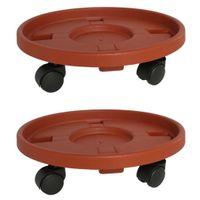 2x Stuks kunststof planten trolleys/multirollers rond bruin 39 cm - thumbnail