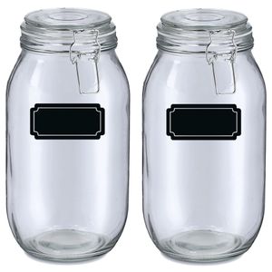 Weckpotten/inmaakpotten - 4x - 2L - glas - met beugelsluiting - incl. etiketten