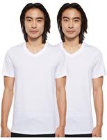 JACK & JONES Heren T-shirt 2-pack effen V-hals T-shirt, wit, S
