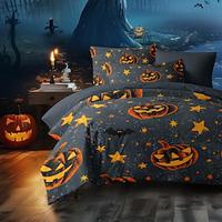 Halloween dekbedovertrekset Jack O Lantern pompoen spookachtig en feestelijk ontwerp - inclusief dekbedovertrek en kussenslopen - zachte en comfortabele stof - perfect om Halloween-sfeer aan uw slaapkamer toe te voegen Lightinthebox