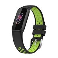 Fitbit Luxe - Siliconen sportbandje - Maat: Large - Zwart + neon groen - thumbnail