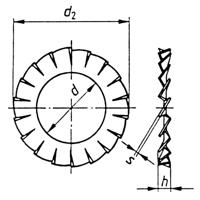 TOOLCRAFT A6,4 D6798 194756 Gekartelde schijven Binnendiameter: 6.4 mm M6 DIN 6798 Verenstaal 100 stuk(s) - thumbnail