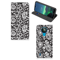 Nokia 1.4 Smart Cover Black Flowers - thumbnail